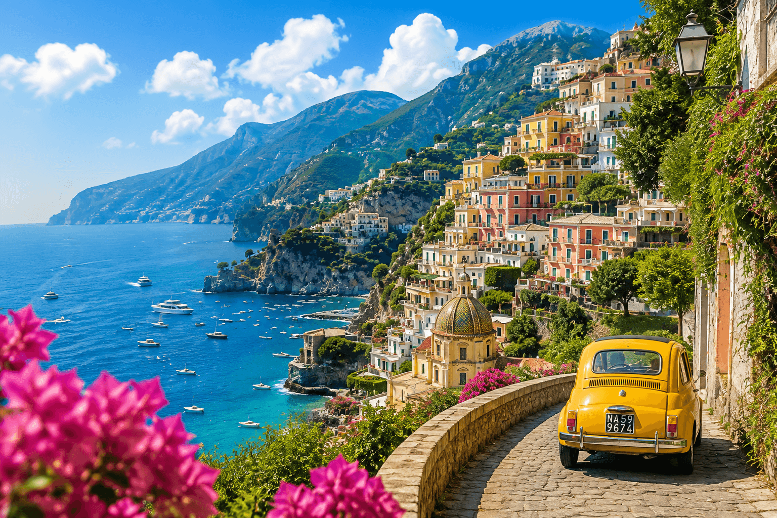 Beautiful Italian coastal town with colorful houses and Mediterranean scenery