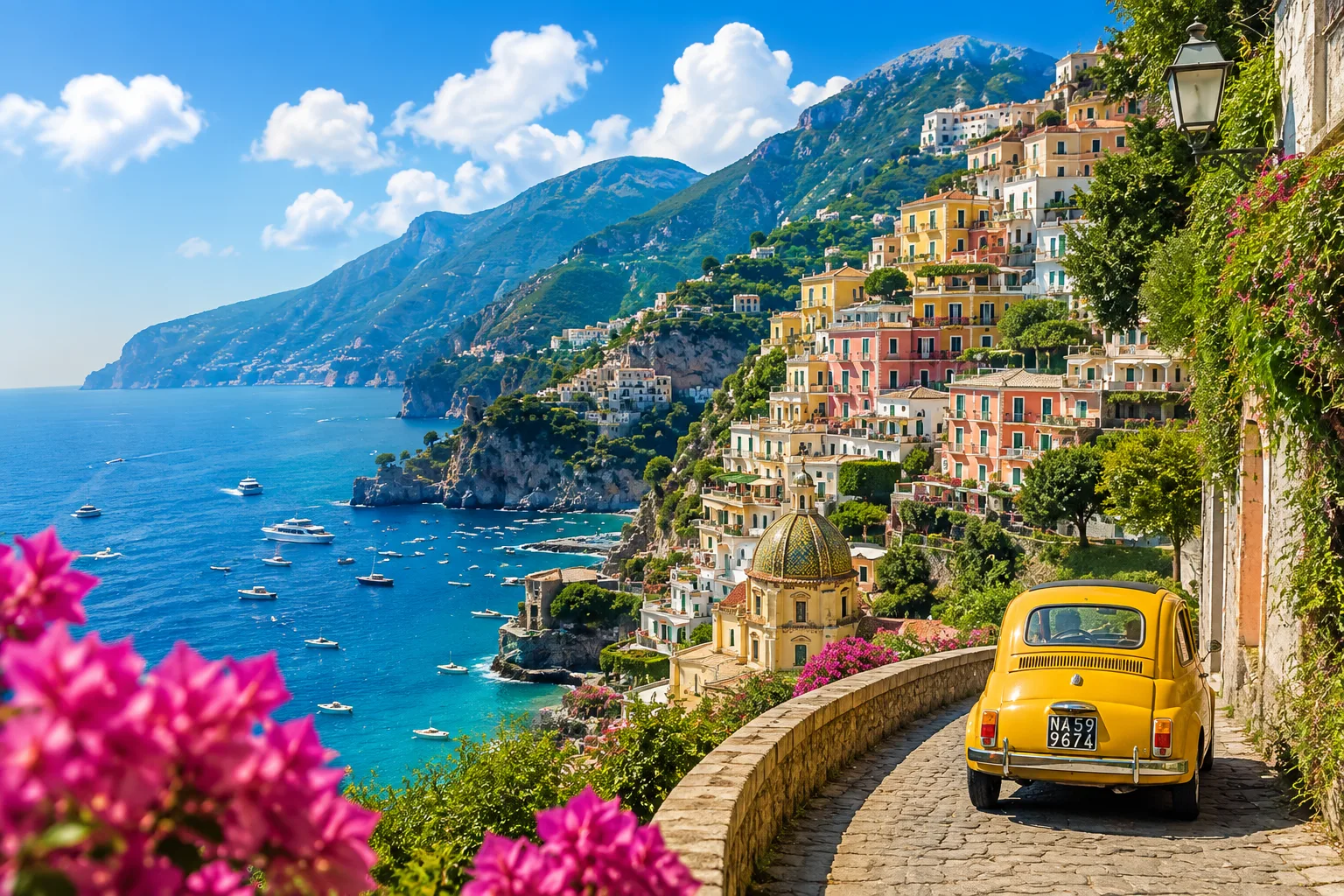 Beautiful Italian coastal town with colorful houses and Mediterranean scenery