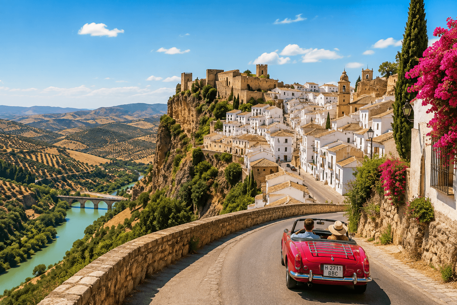 Andalusia road trip through a white village and mountain landscape in southern Spain