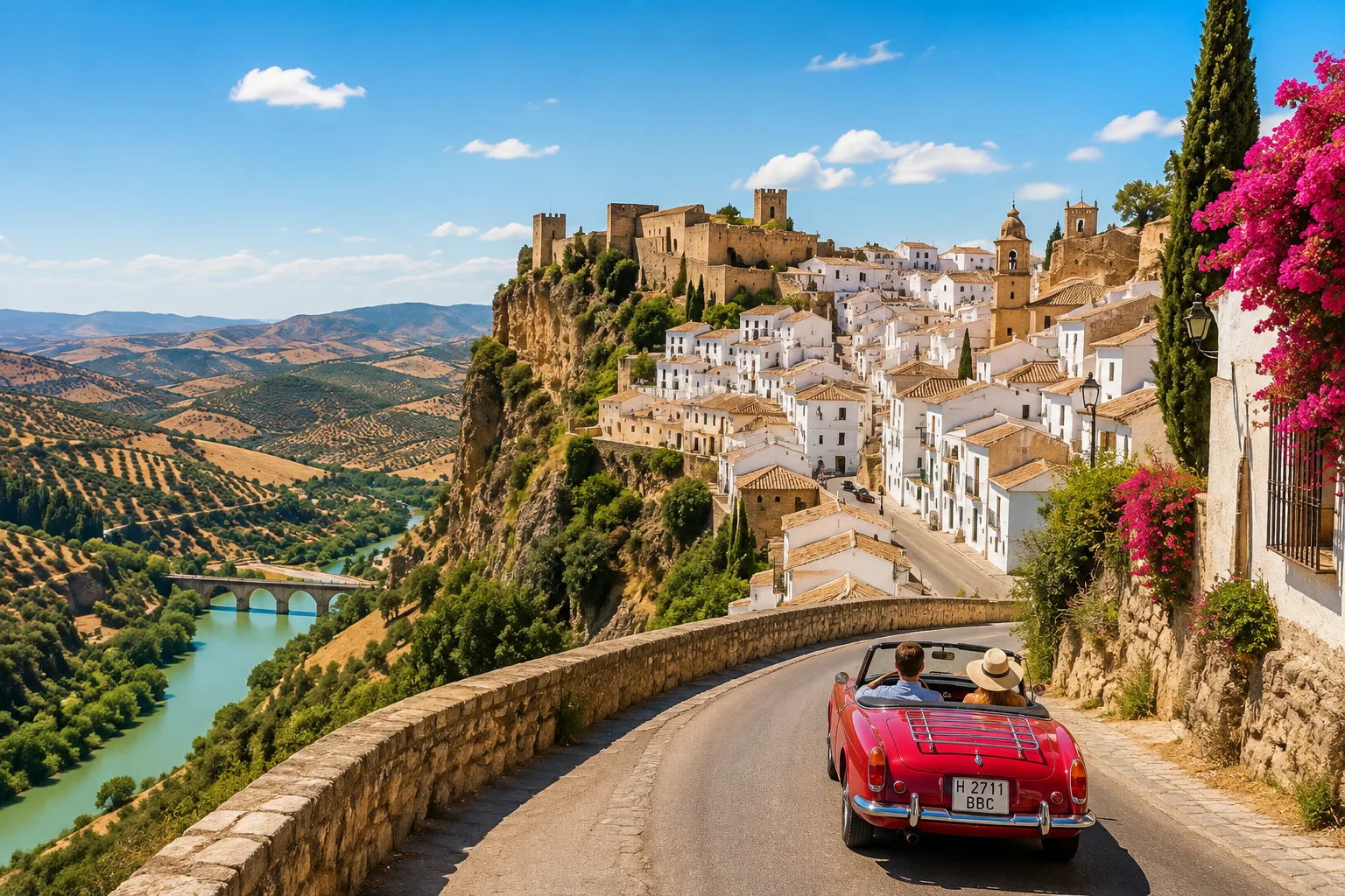 Andalusia road trip through a white village and mountain landscape in southern Spain