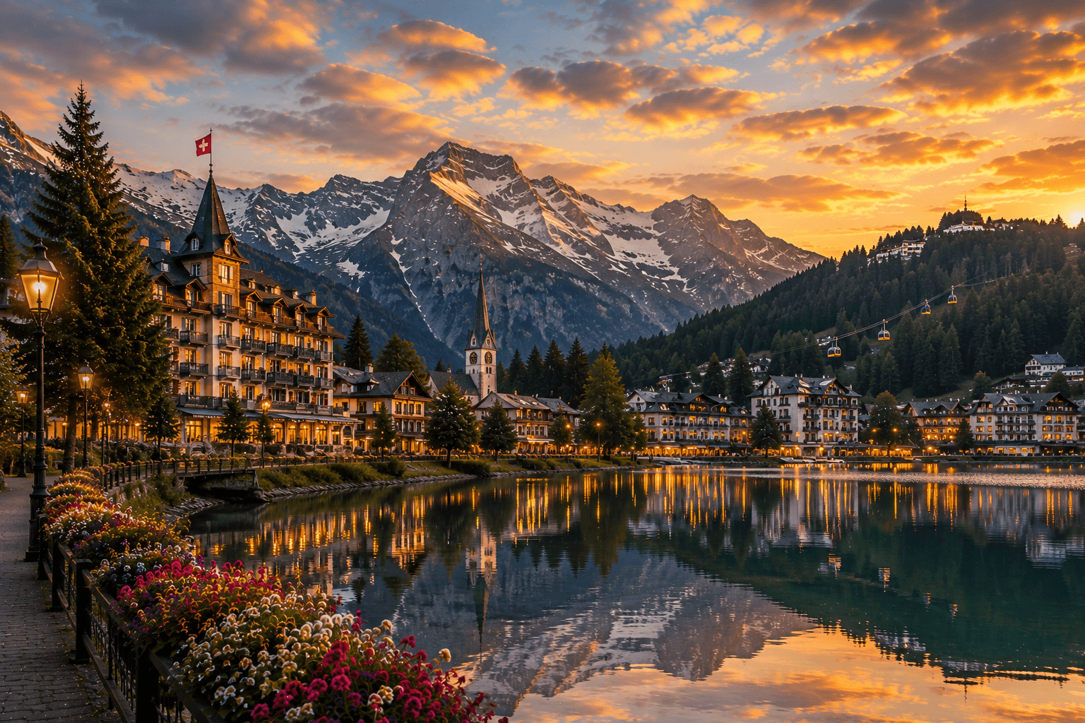 Alpine landscape of Arosa with forests, mountains and pristine nature