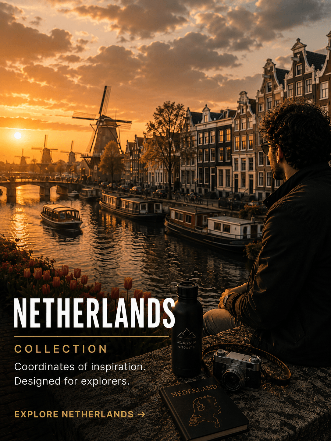Netherlands travel apparel collection inspired by Dutch canals, windmills and explorer lifestyle