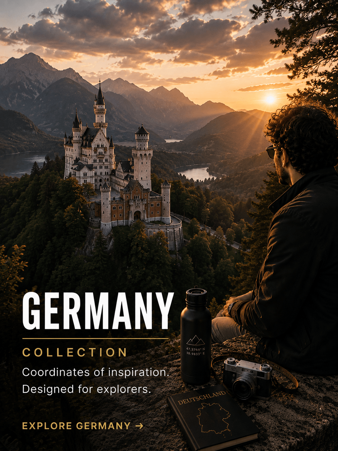Germany travel apparel collection inspired by German alpine landscapes, castles and explorer lifestyle