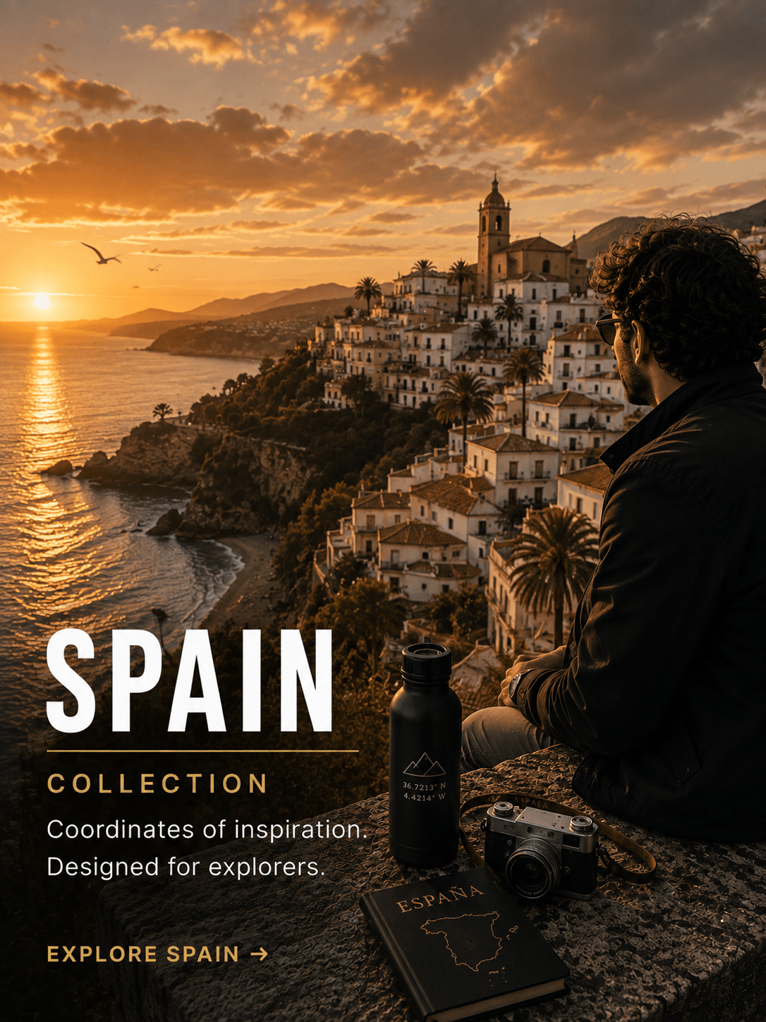 Spain travel apparel collection inspired by Spanish coastal landscapes and explorer lifestyle
