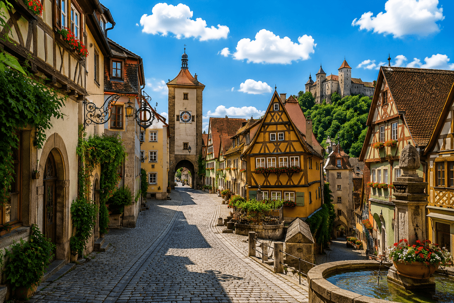 Historic German small town with half-timbered houses and medieval streets