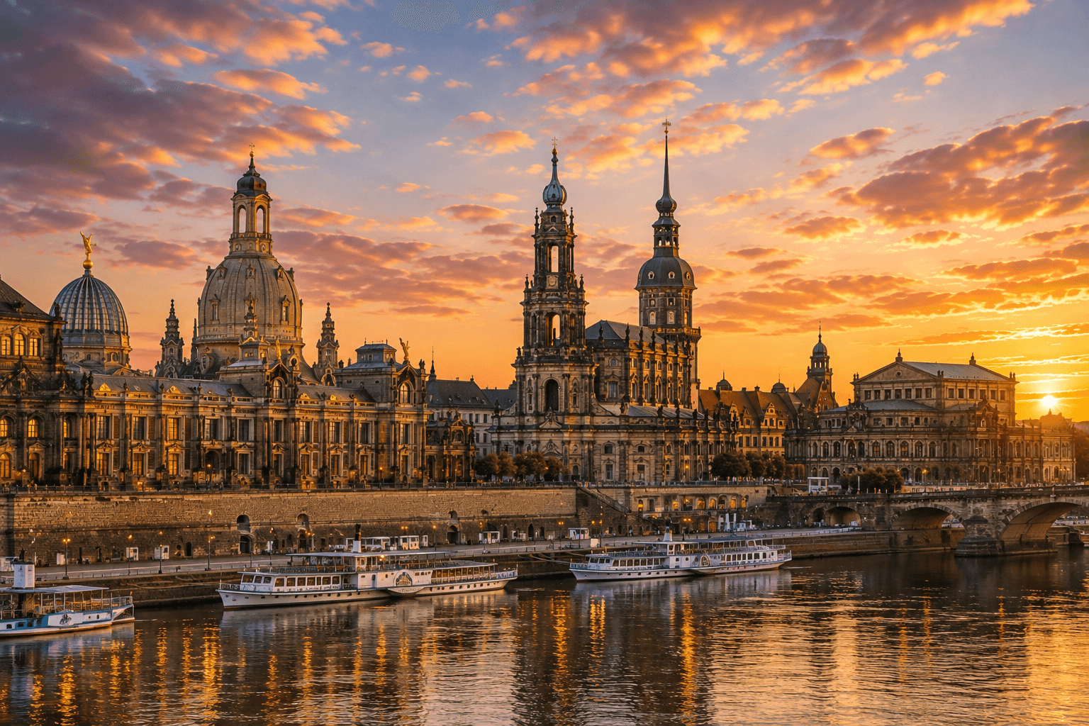 Dresden Germany historic old town and landmarks at sunset