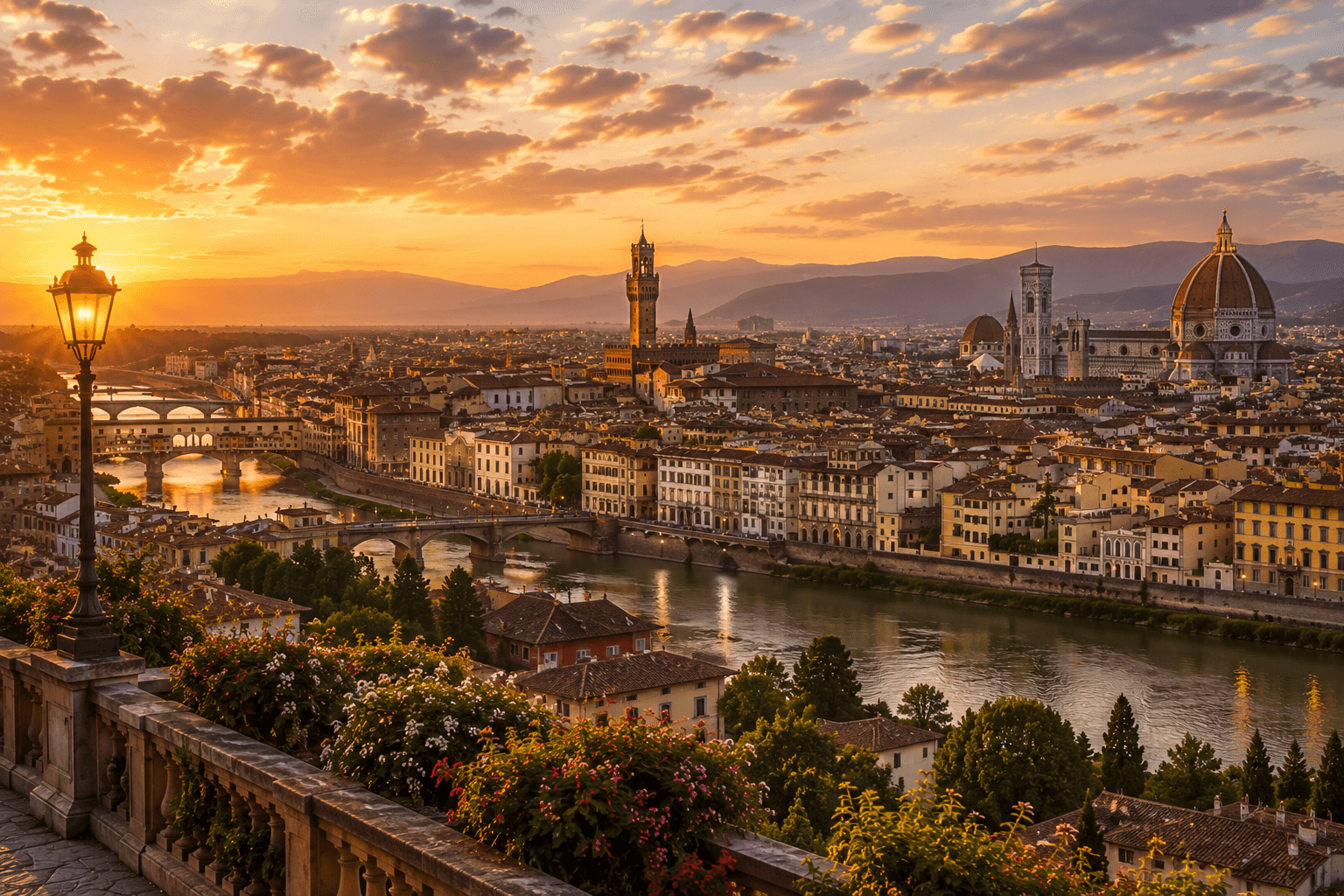 Florence skyline with Duomo at sunset