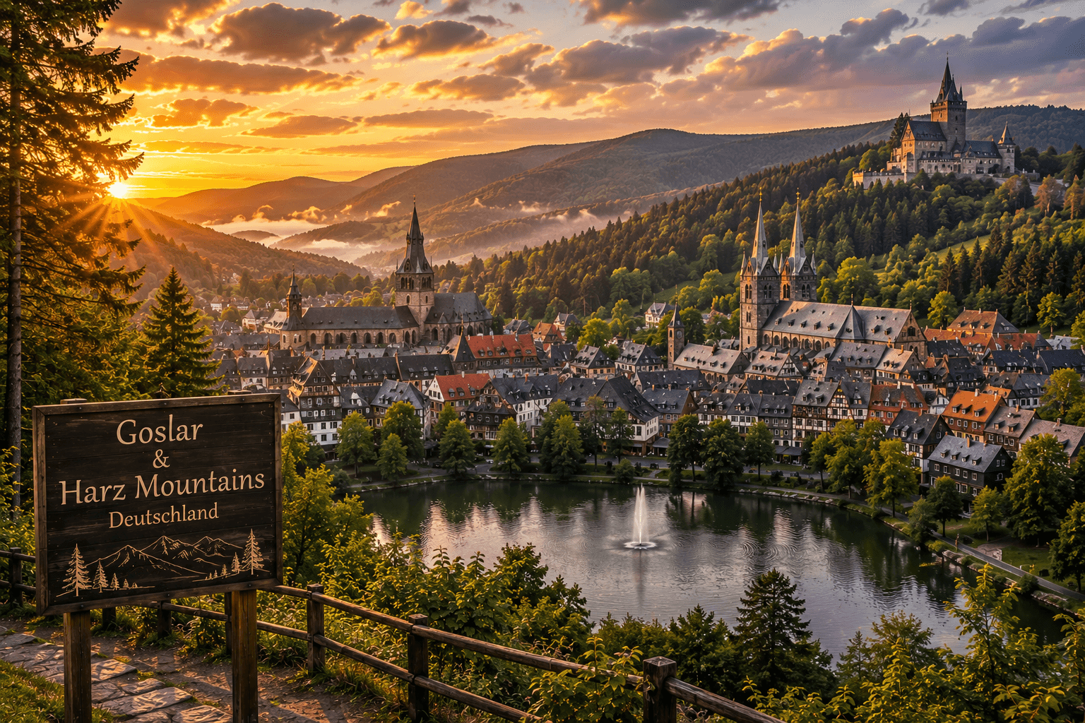 Goslar Germany historic town and Harz Mountains landscape