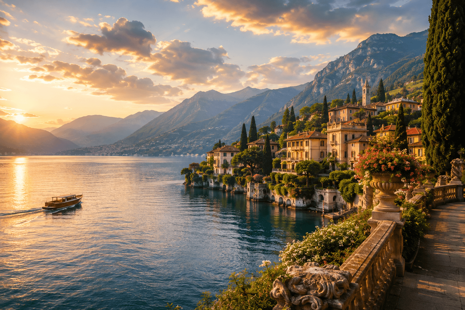 Scenic Lake Como at sunset, Italy