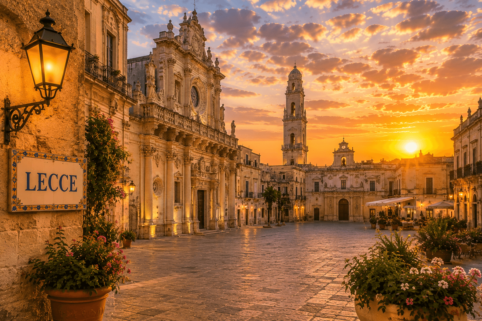 Lecce Baroque architecture at sunset