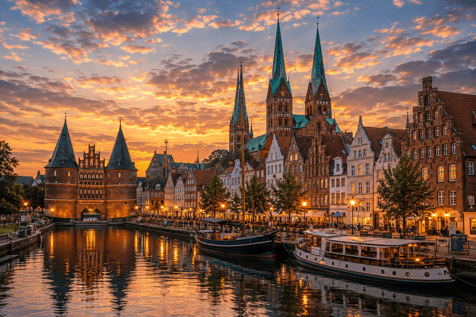 Lübeck Germany historic old town and medieval architecture at sunset