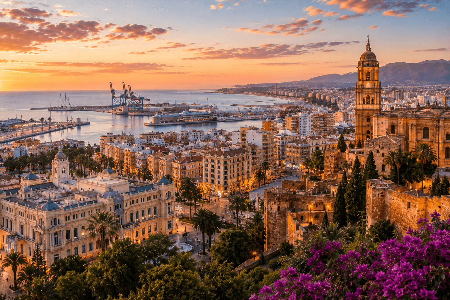 Malaga Spain travel destination featuring historic Malaga and Mediterranean views