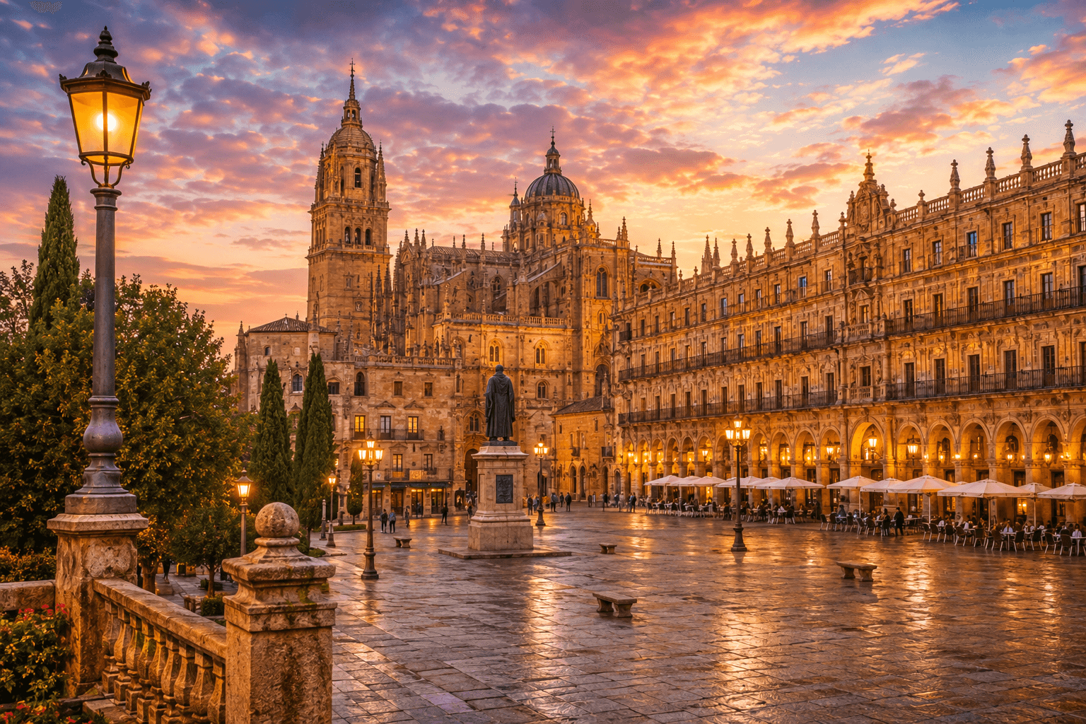 Salamanca Spain travel destination featuring historic Plaza Mayor and cathedral