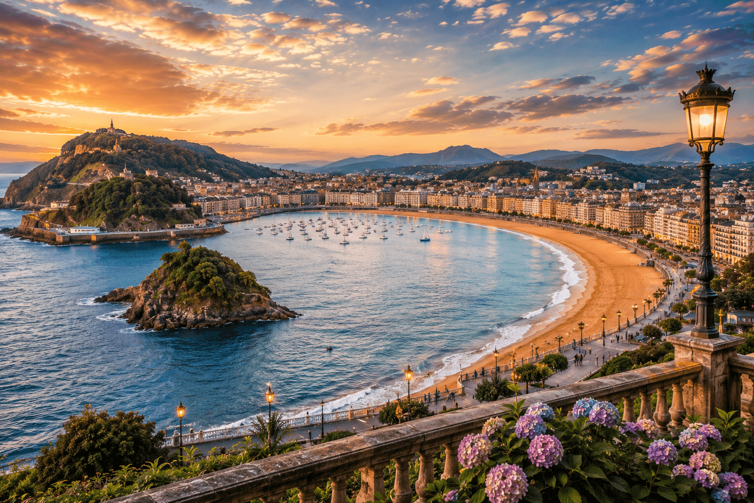 San Sebastian Spain travel destination featuring La Concha Bay and coastline