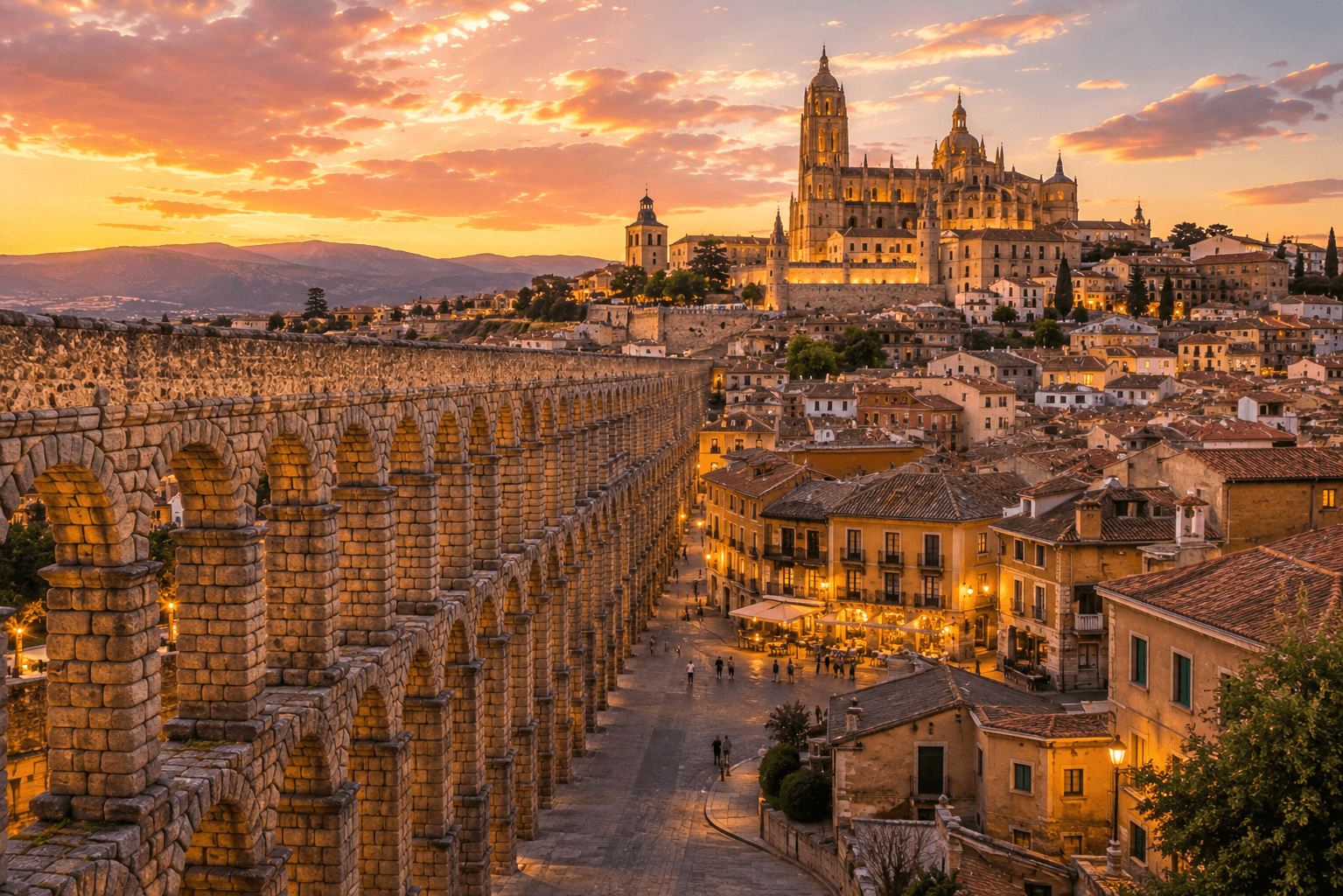 Segovia Spain travel destination featuring historic skyline and cathedral