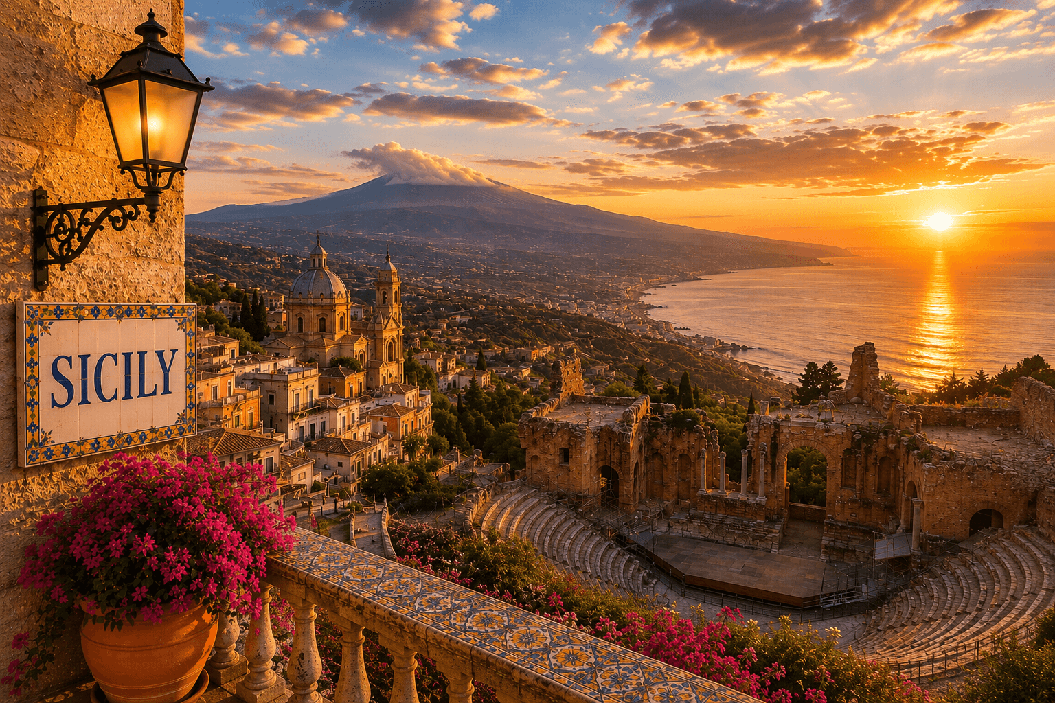 Sicily coastal landscape at sunset