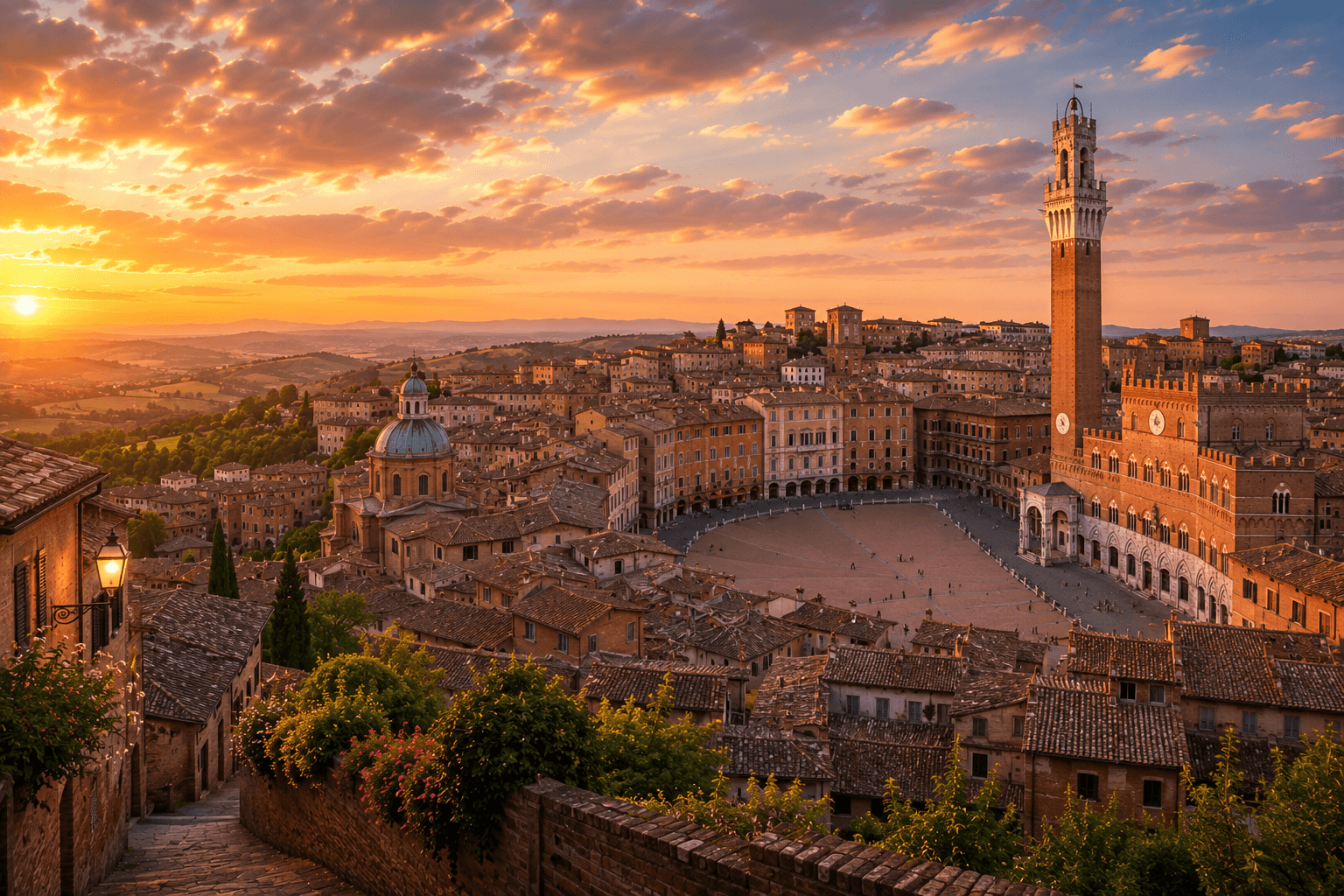 Siena medieval streets at sunset