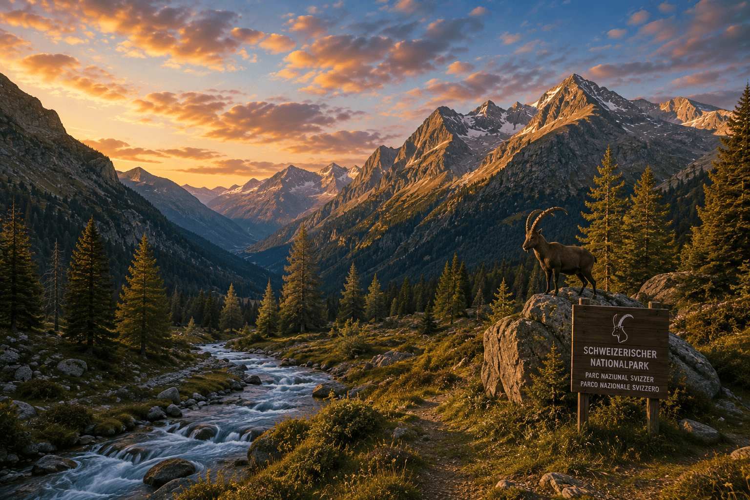 Swiss National Park with mountains and Alpine wilderness