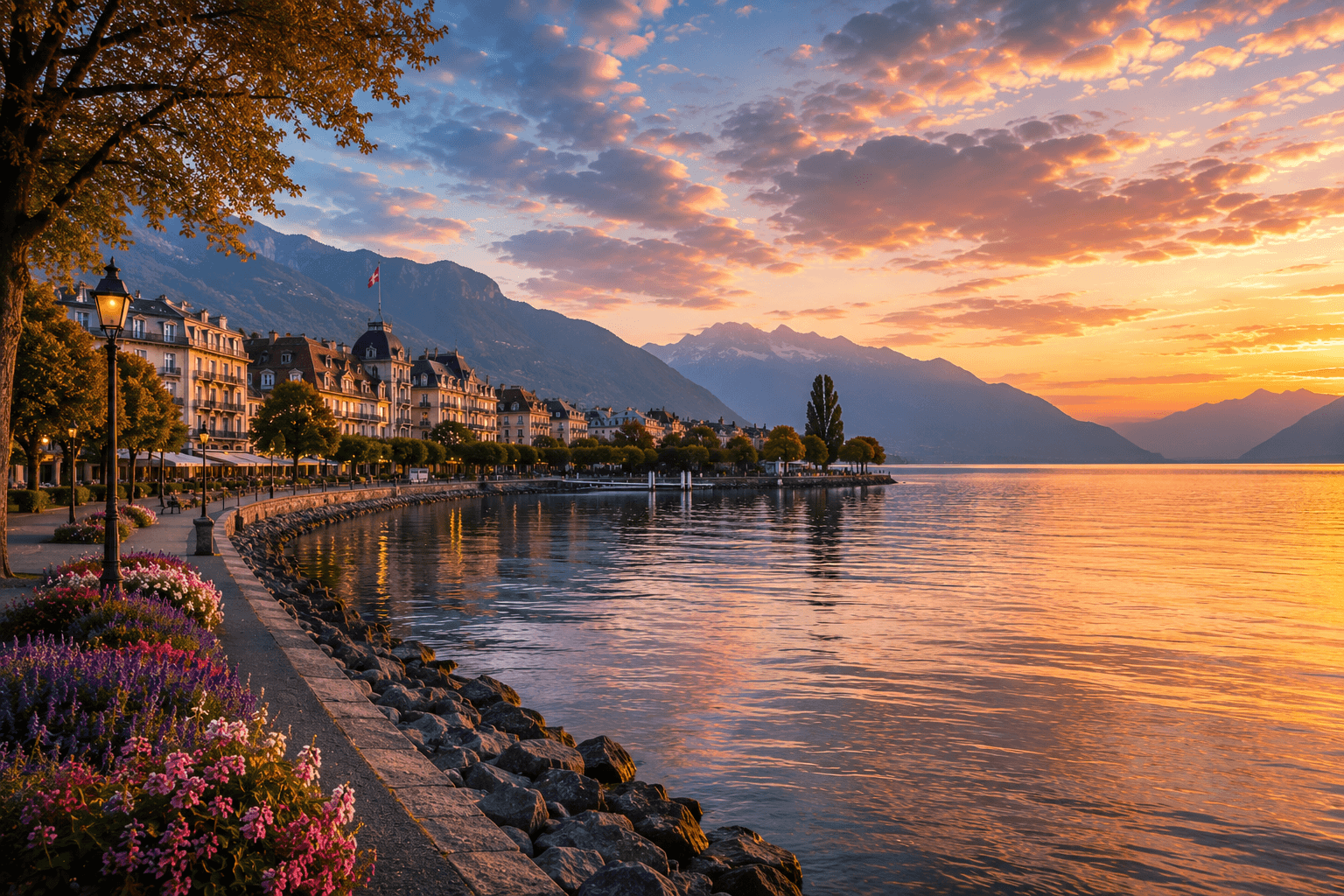 Charming Vevey waterfront with vineyards and panoramic Lake Geneva views