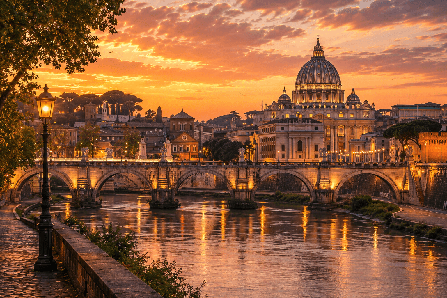 Rome historic skyline at sunset