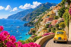 Italian coastal town overlooking the Mediterranean Sea on a journey through Italy